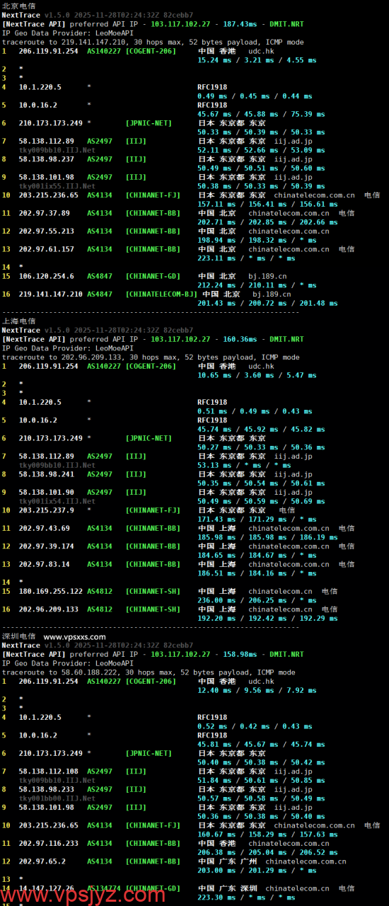 华纳云香港轻量国际线路云服务器电信回程路由