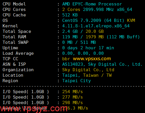 荫云台湾原生IP VPS硬件测试