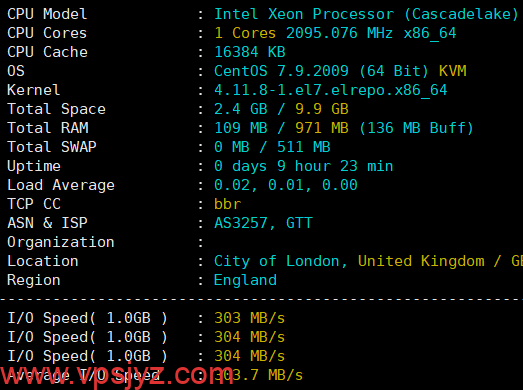 荫云英国新双ISP VPS硬件测试