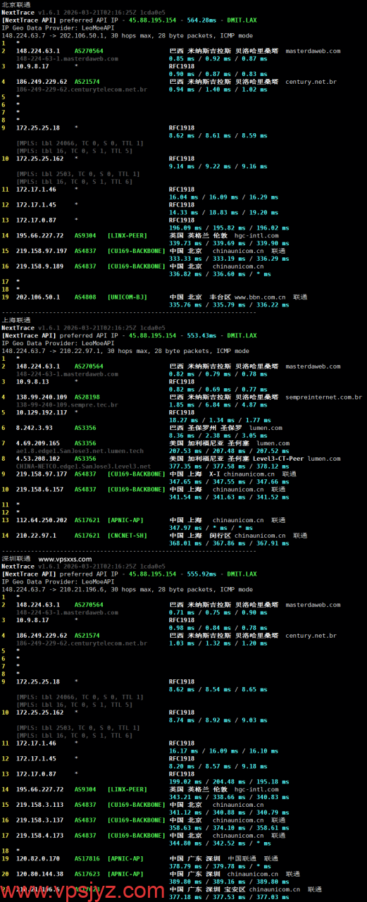 WePC巴西TikTok VPS联通回程路由