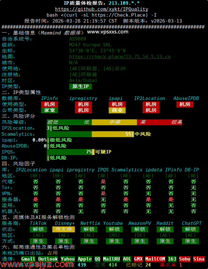 WePC阿联酋TikTok VPS IP质量体检报告