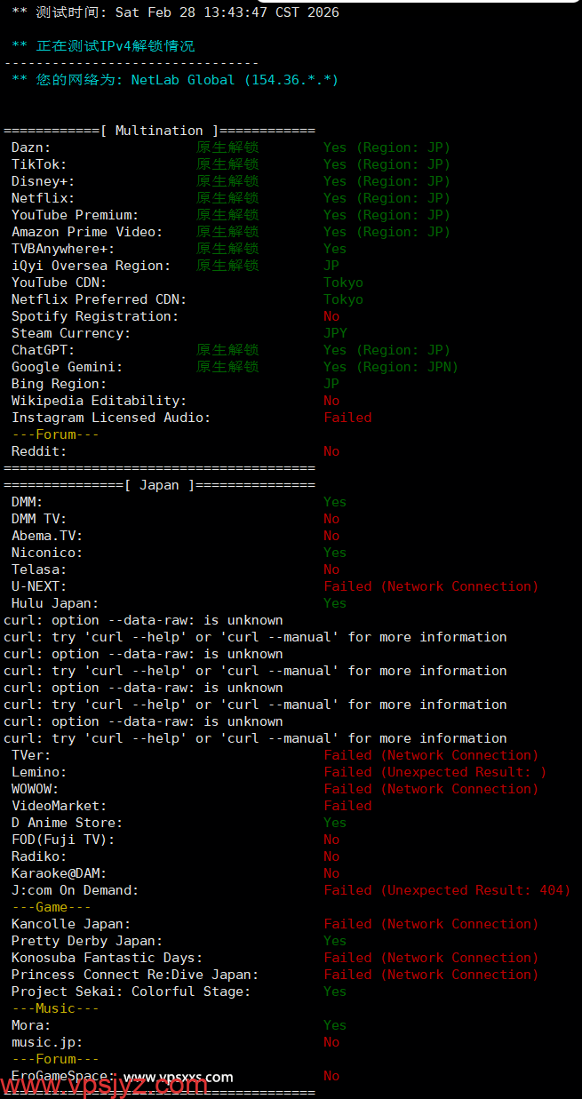ZgoCloud日本东京VPS流媒体解锁能力测试