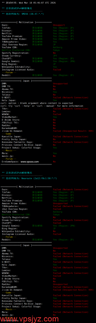 vmiss日本东京BGP VPS流媒体解锁能力测试