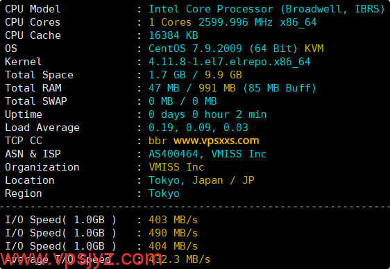 vmiss日本东京BGP VPS硬件测试
