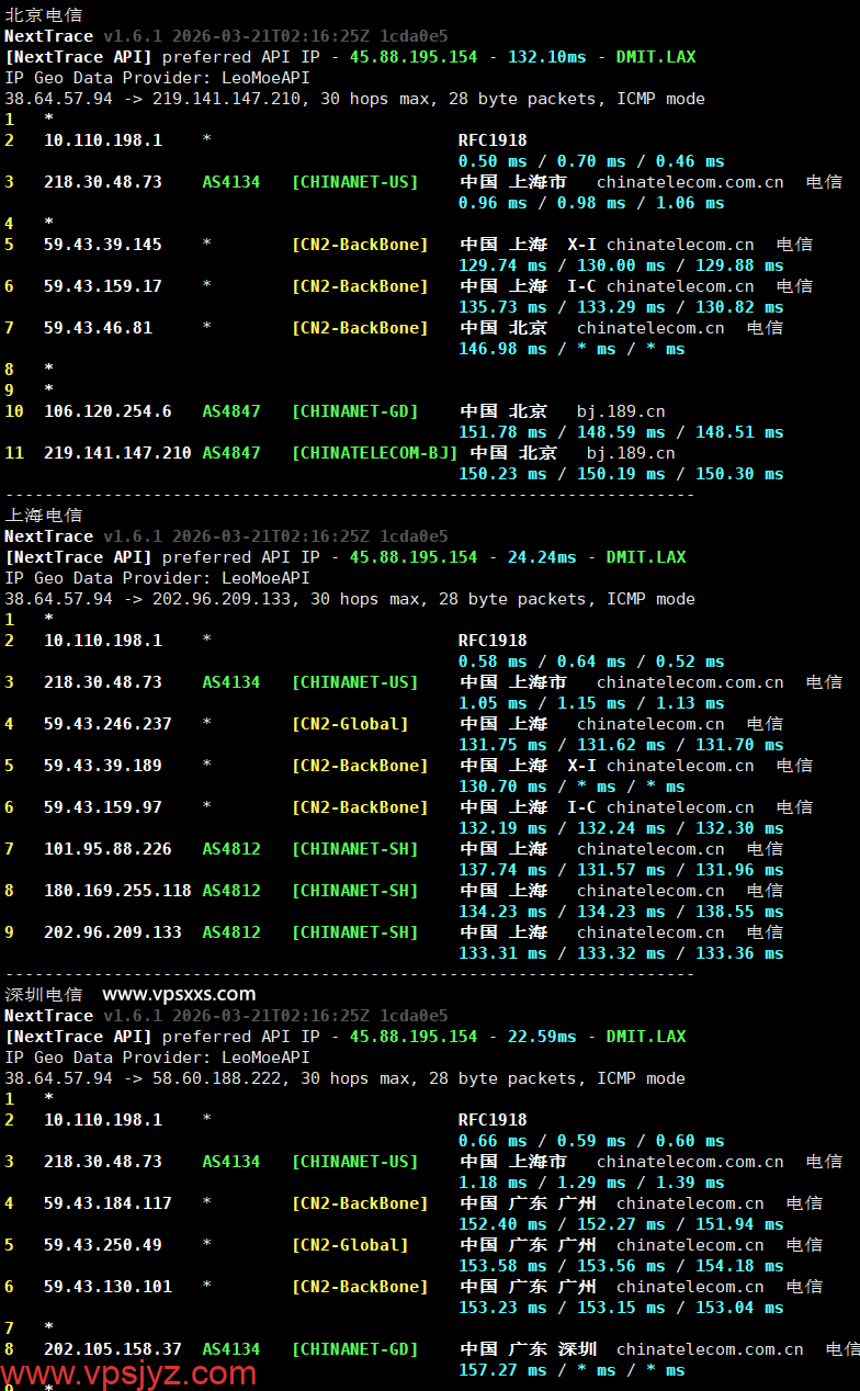 vmrack美国三网精品VPS电信回程路由