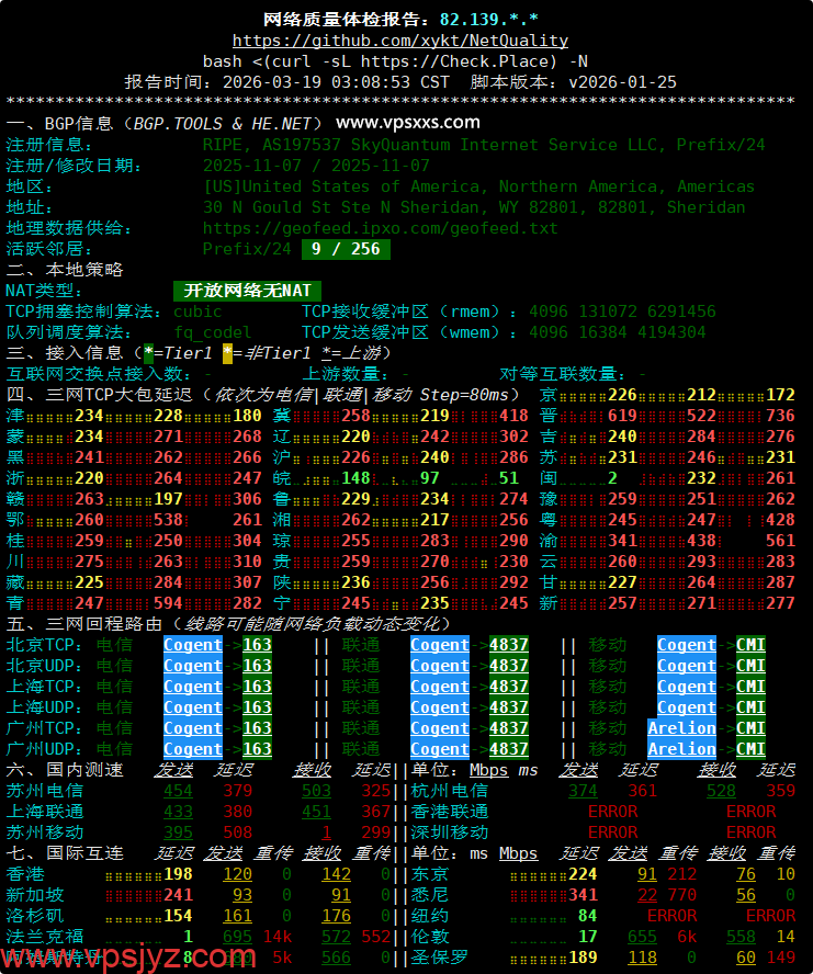 荫云德国双ISP VPS网络质量体检报告