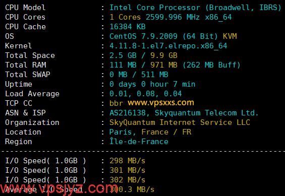 荫云法国双ISP VPS硬件测试