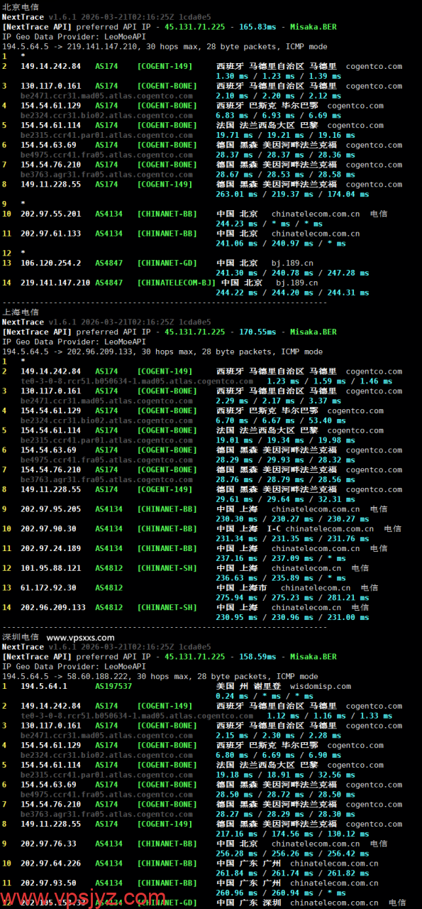 荫云西班牙双ISP VPS电信回程路由