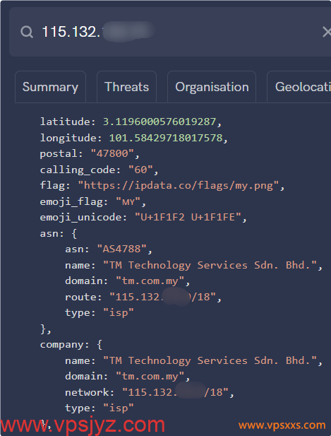 荫云马来西亚真家宽VPS ipdata.co是否住宅IP检测