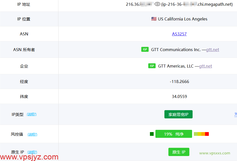 NovixLink美国GTT VPS ping0是否家庭IP检测