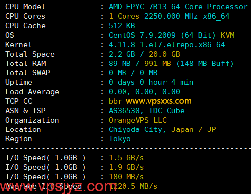OrangeVPS日本东京VPS硬件测试