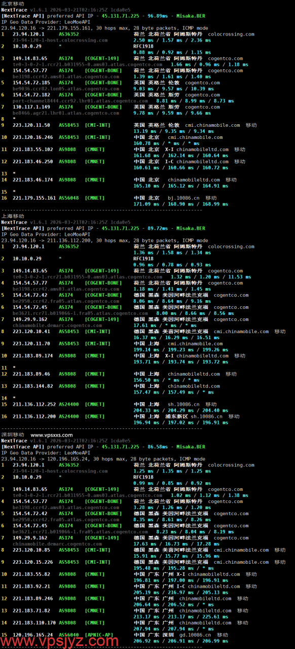 RackNerd荷兰VPS移动回程路由