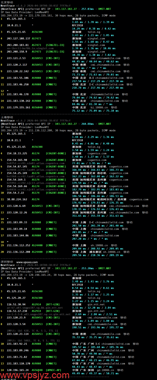 StarryDNS新加坡VPS移动回程路由