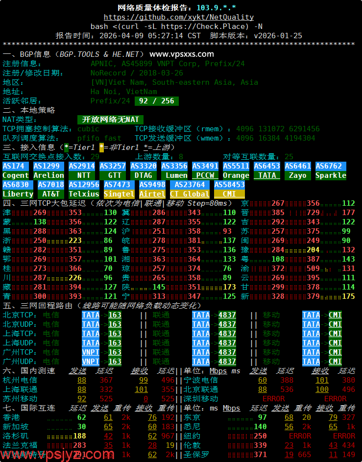 VinaHost越南VPS网络质量体检报告
