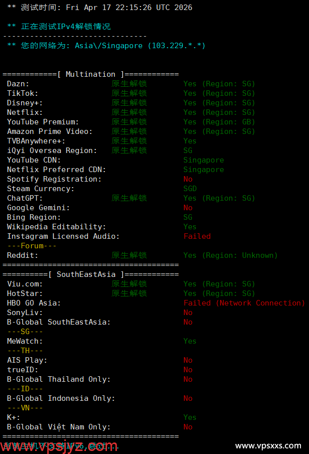 WePC新加坡家宽TK直播VPS流媒体解锁能力测试