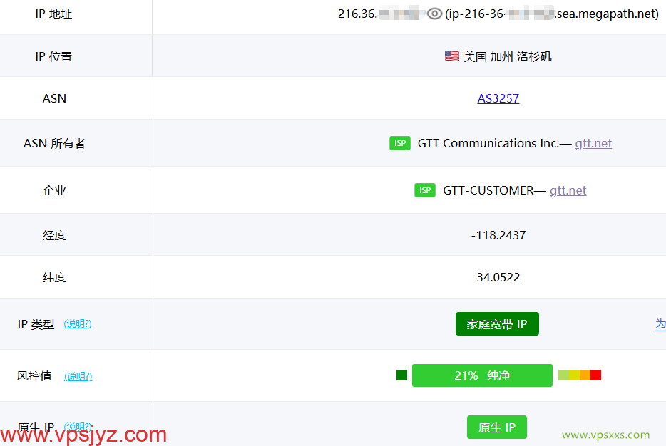 WePC美国洛杉矶GTT-NTT家宽直播VPS ping0.cc是否家庭IP检测