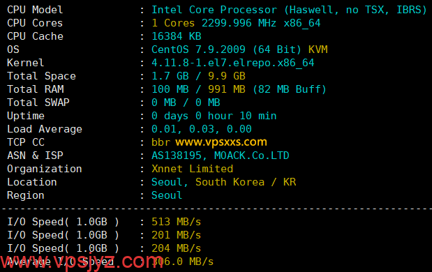 vmiss韩国首尔三网优化VPS硬件测试