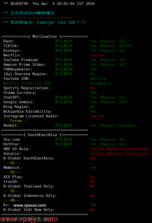 丽萨主机新加坡VPS流媒体解锁能力测试
