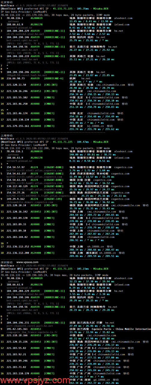 AlexHost瑞典VPS移动回程路由