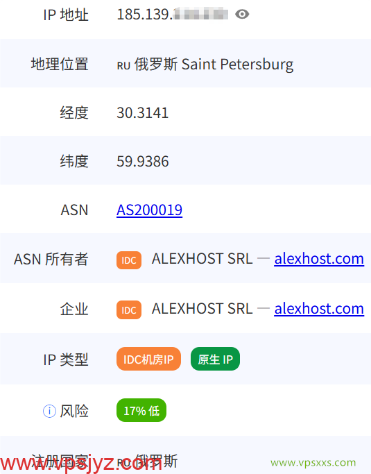 AlexHost美国拉斯维加斯VPS是否住宅IP检测