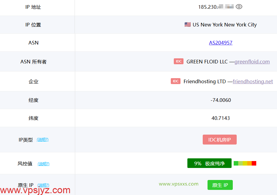 Friendhosting美国纽约VPS ping0是否家庭IP检测