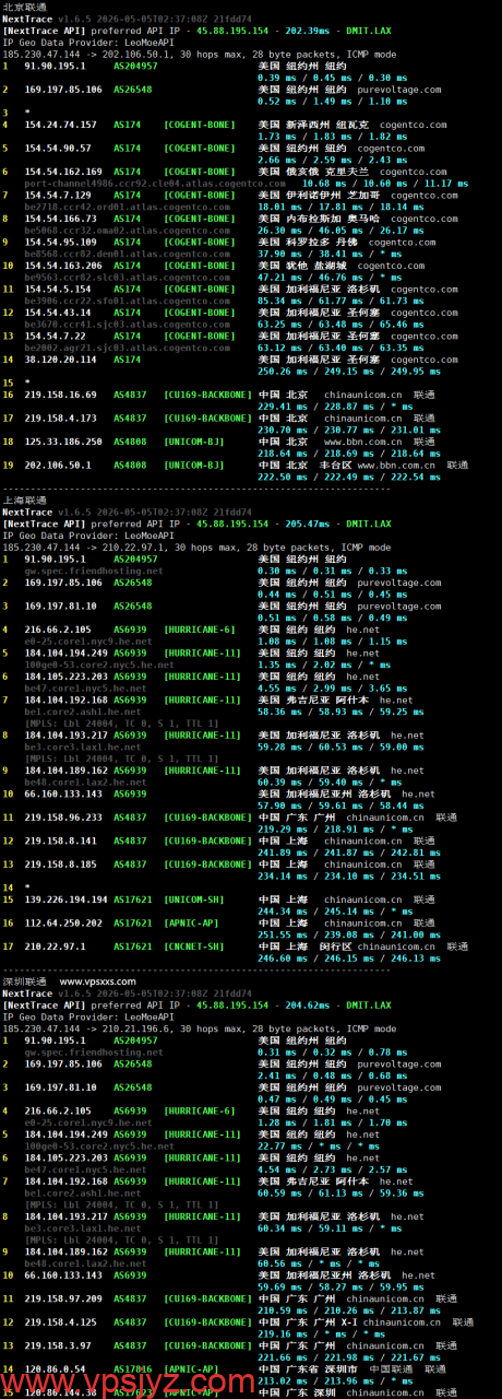 Friendhosting美国纽约VPS联通回程路由