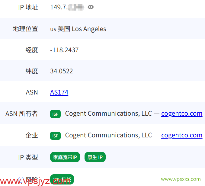 NovixLink美国Cogent VPS是否住宅IP检测