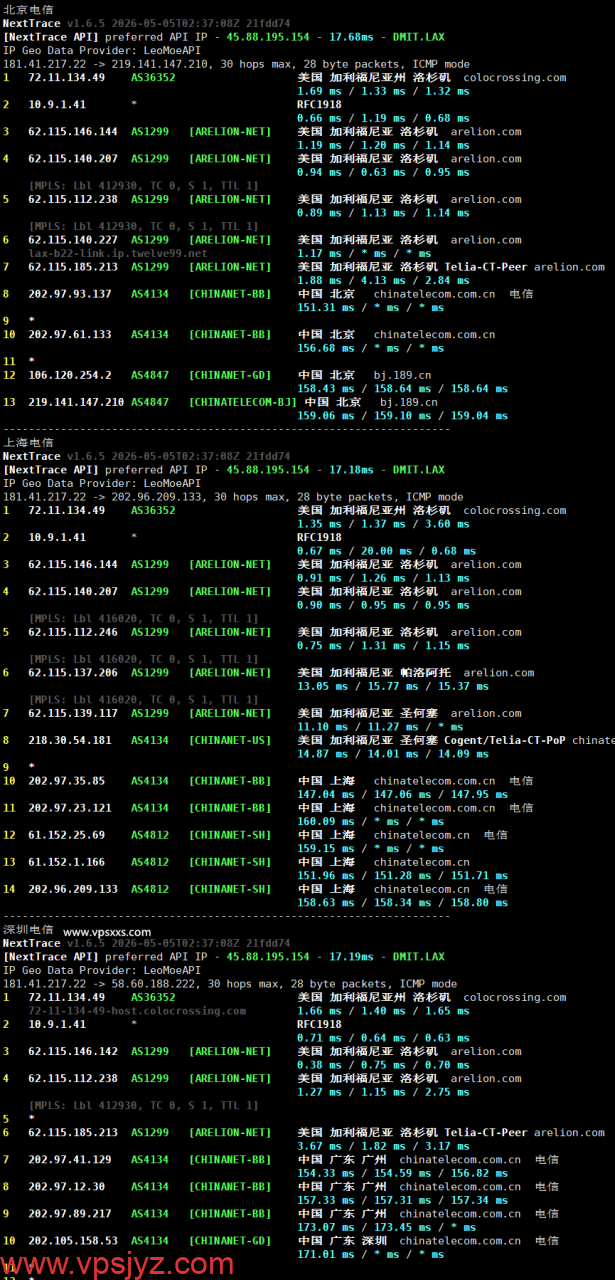 OrangeVPS美国洛杉矶VPS电信回程路由