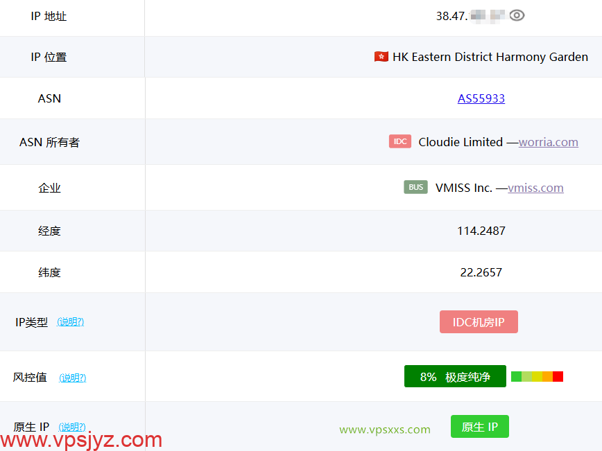 vmiss香港优化BGP VPS ping0是否家庭IP检测