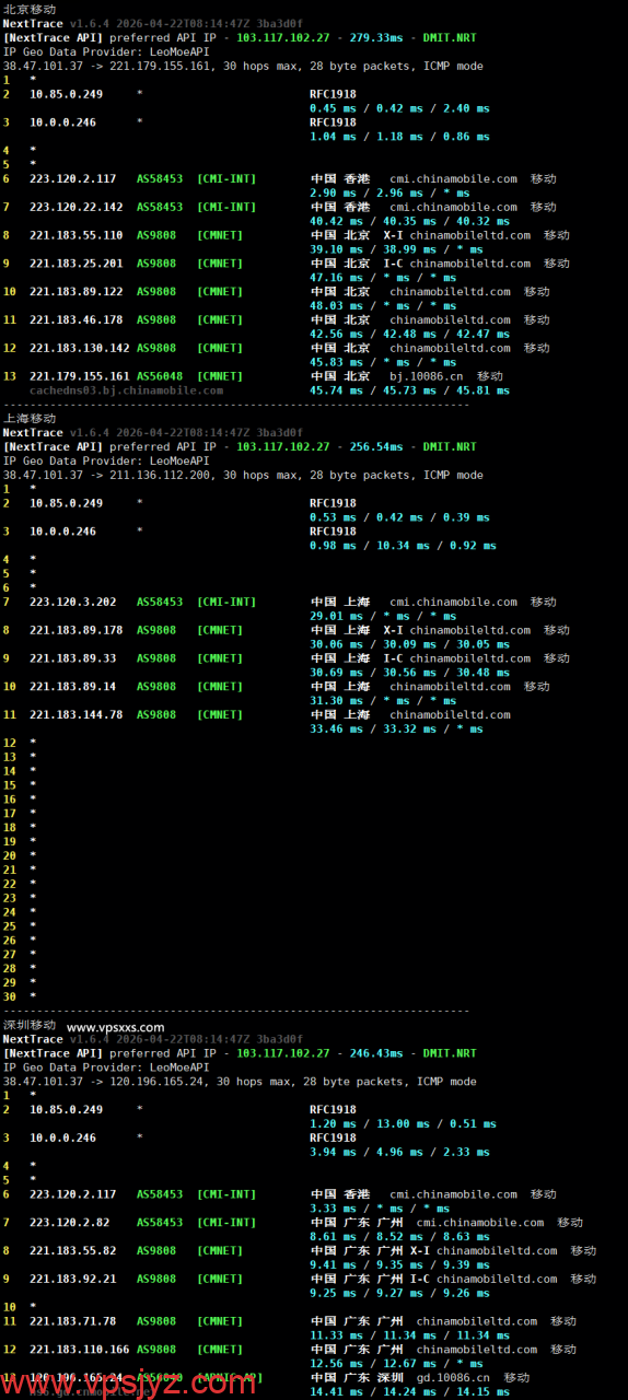 vmiss香港优化BGP VPS移动回程路由