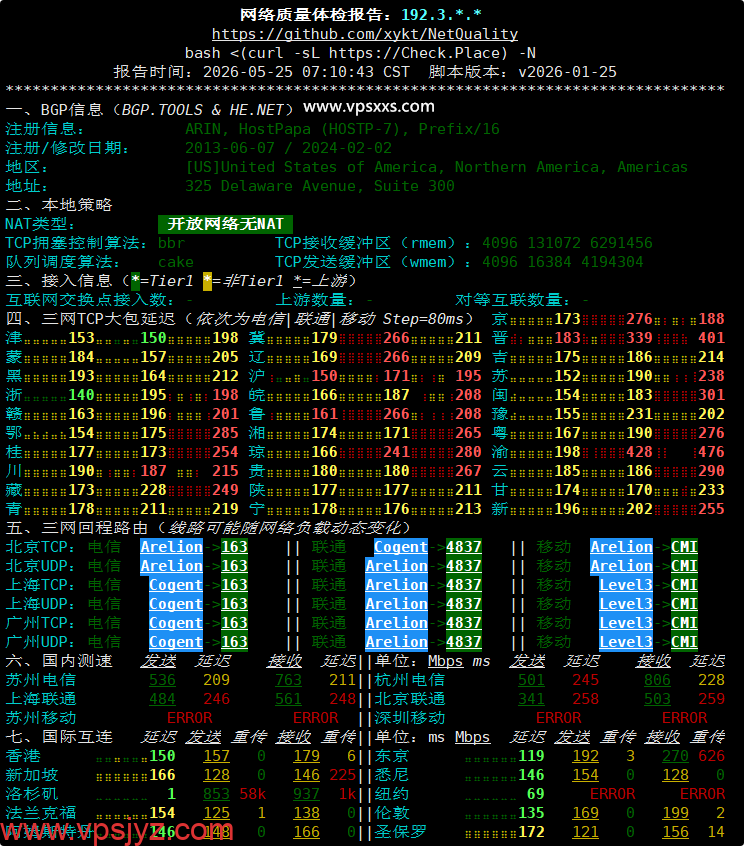 DediRock美国洛杉矶VPS网络质量体检报告