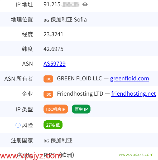Friendhosting保加利亚VPS是否住宅IP检测