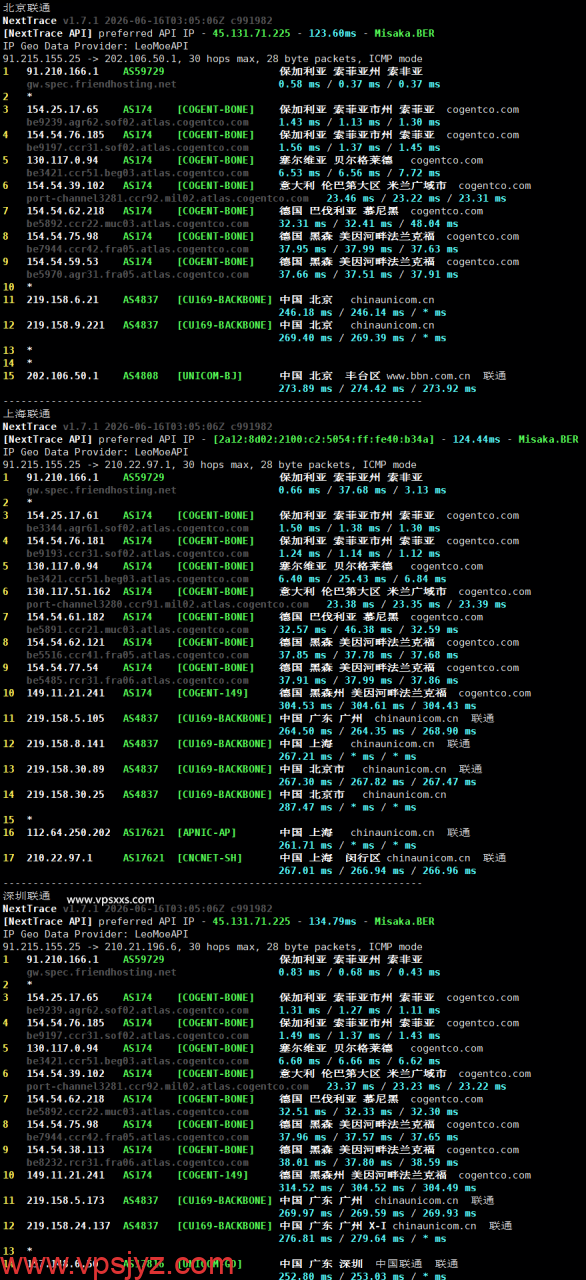 Friendhosting保加利亚VPS联通回程路由