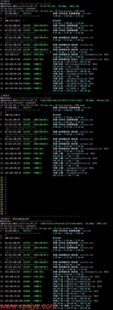 NovixLink美国Cox真家宽IP VPS移动回程路由