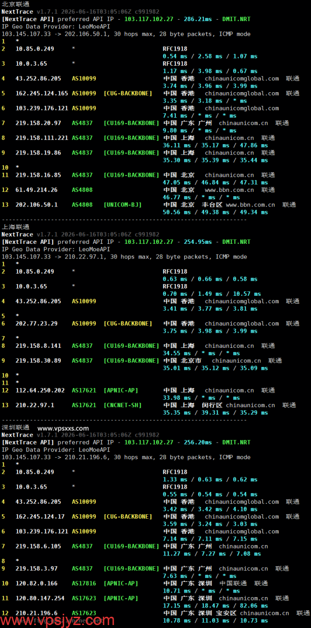 VPS.CAT香港三网直连VPS联通回程路由