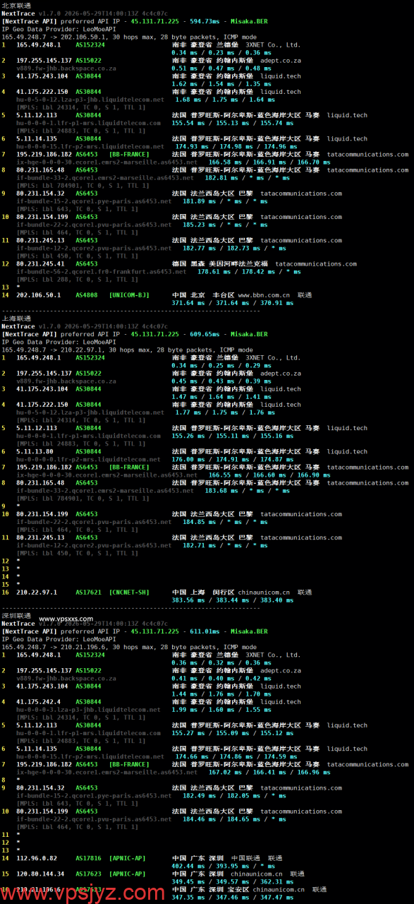 WePC南非TK专用VPS联通回程路由