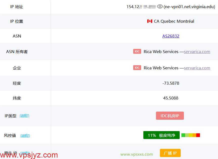 servarica加拿大VPS ping0是否家庭IP检测