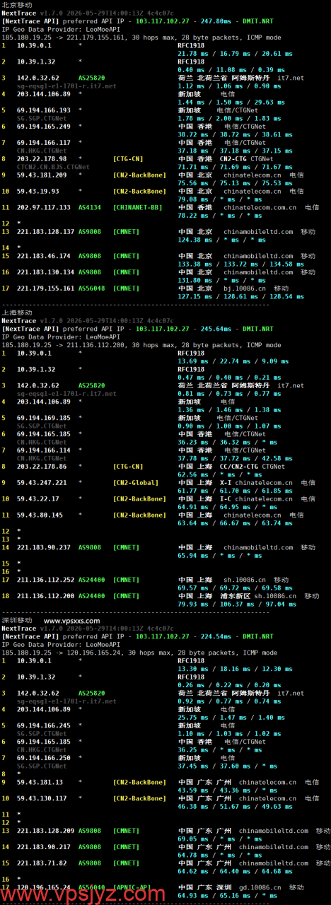 搬瓦工新加坡SG_8 VPS移动回程路由