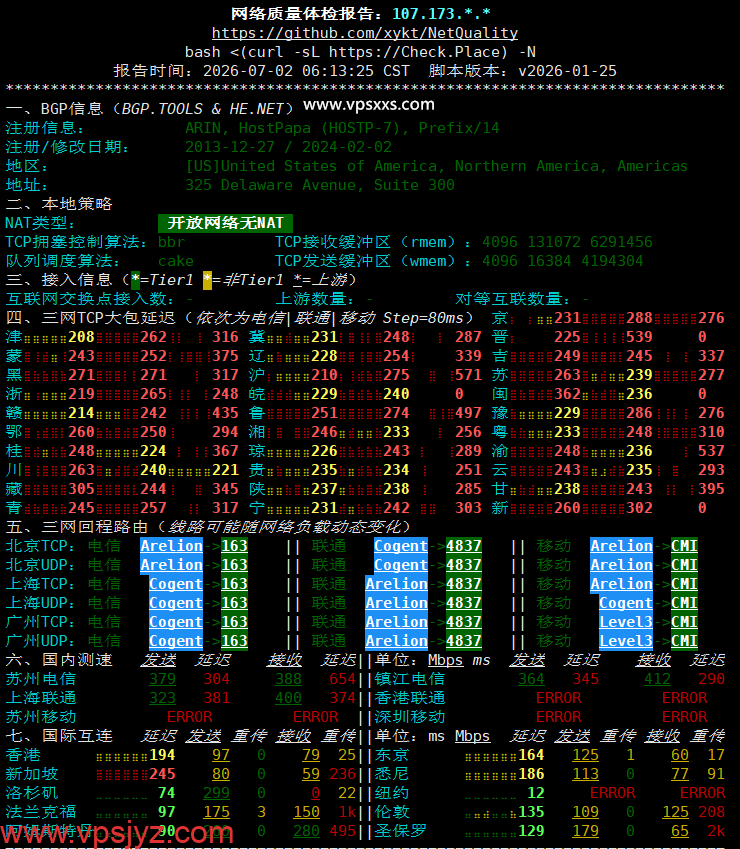 DediRock美国纽约VPS网络质量体检报告