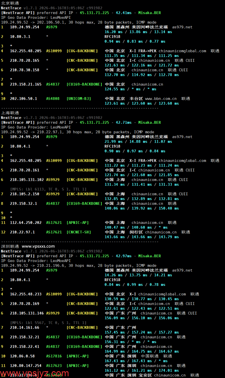 NovixLink德国VPS联通回程路由