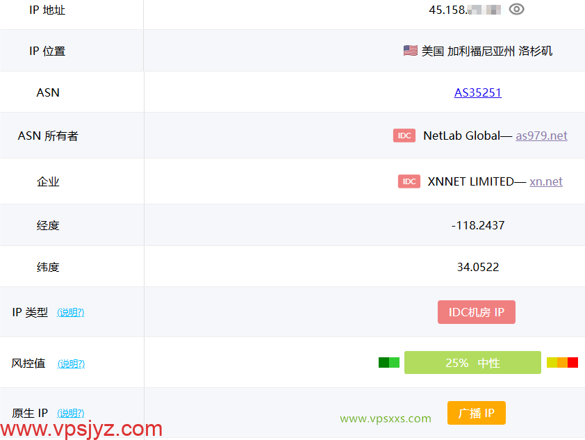NovixLink美国高防VPS ping0是否家庭IP检测