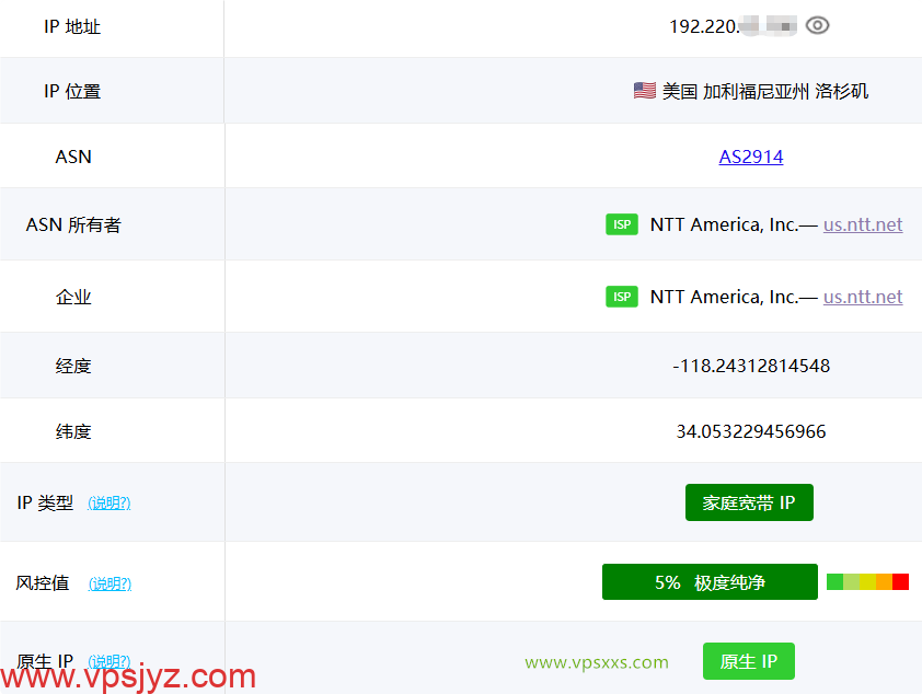 VPS.CAT美国NTT双ISP VPS ping0是否家庭IP检测