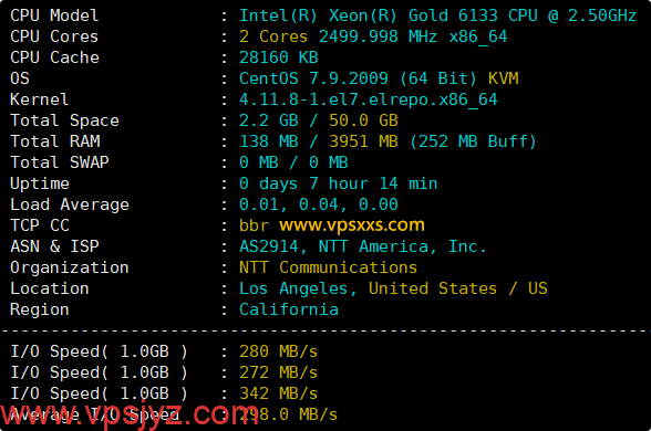 VPS.CAT美国NTT双ISP VPS硬件测试