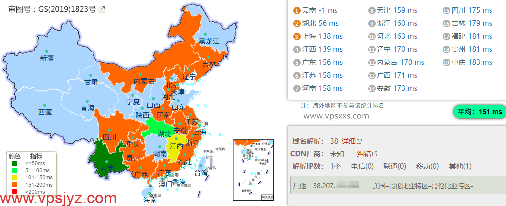vmiss美国9929 VPS到国内的延迟速度测试