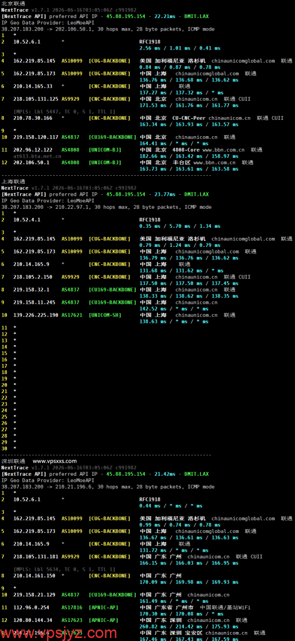 vmiss美国9929 VPS联通回程路由