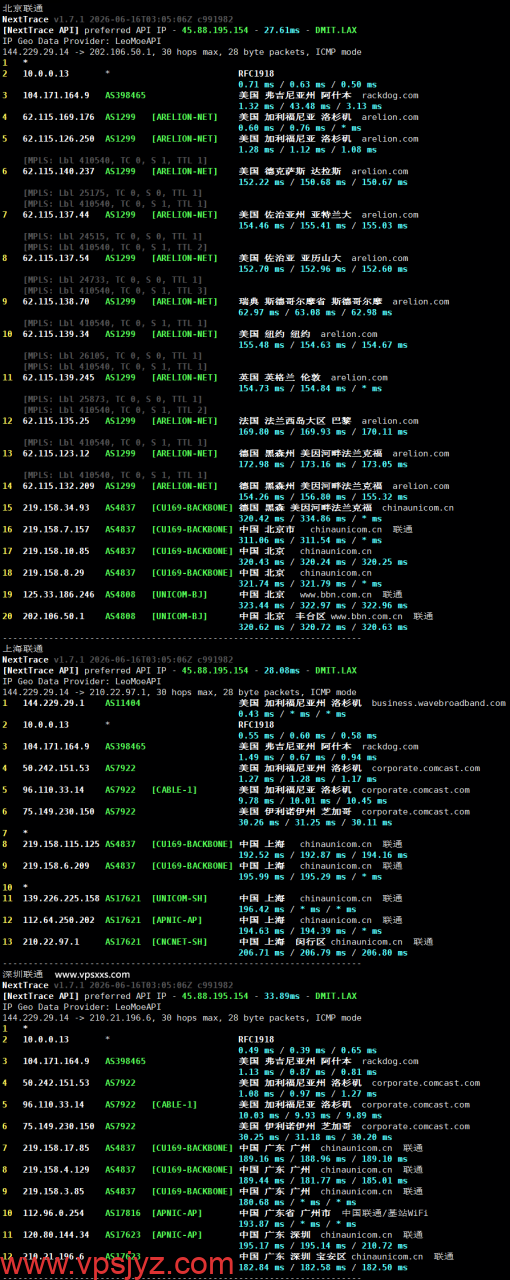 丽萨主机美国Astound家宽VPS联通回程路由