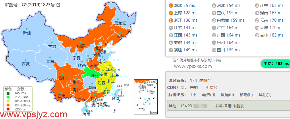 云途美国洛杉矶精品VPS到国内的延迟速度测试