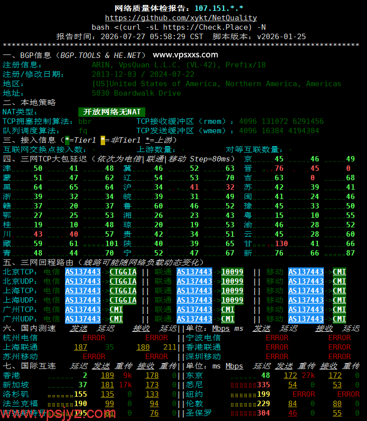 云途香港优化TKO VPS网络质量体检报告