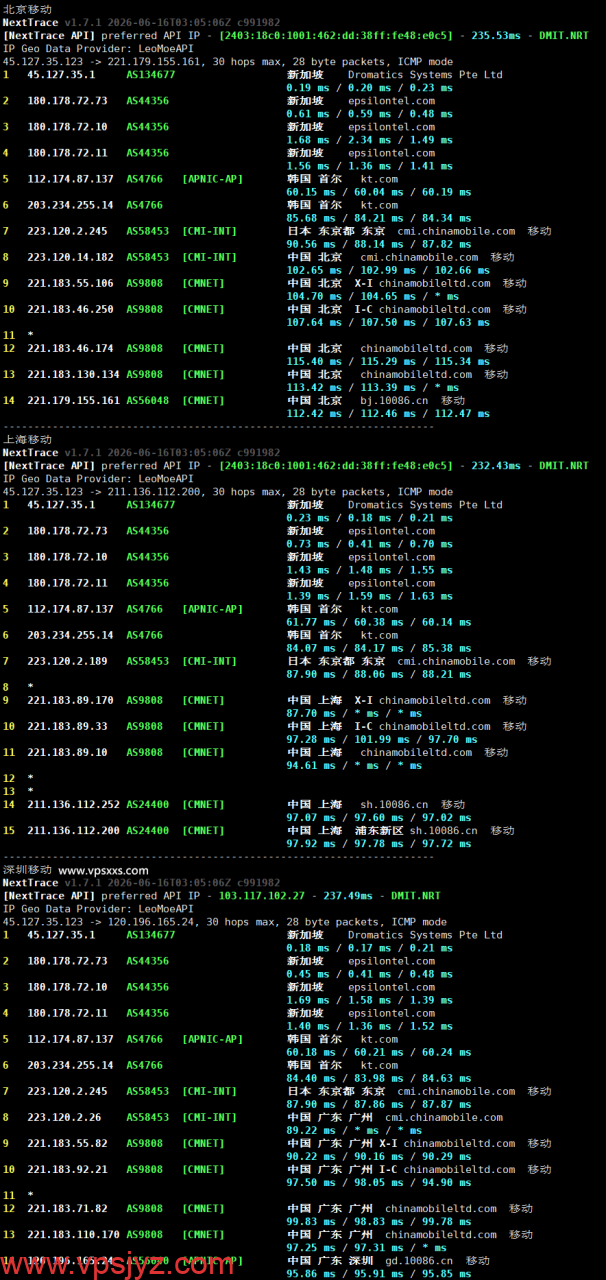 新OrangeVPS新加坡VPS移动回程路由