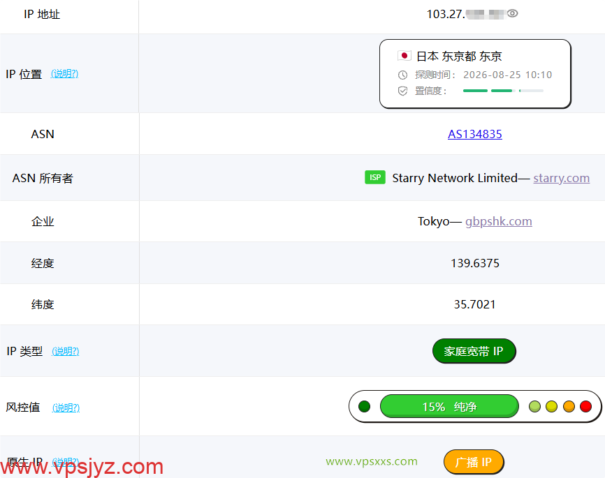 HHost日本VPS ping0是否家庭IP检测